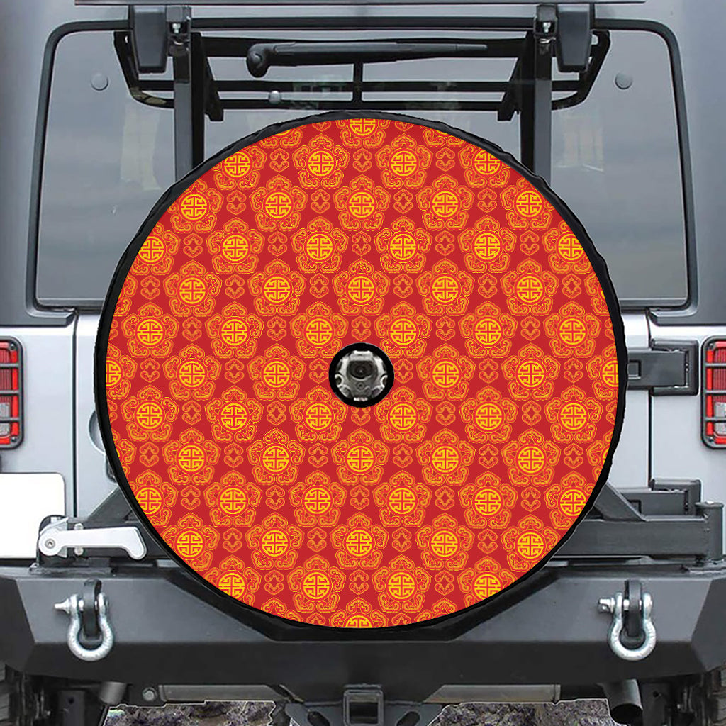 Chinese Prosperity Symbol Pattern Print Tire Cover With Camera Hole