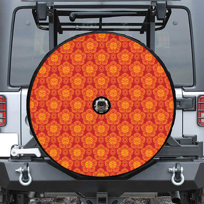 Chinese Prosperity Symbol Pattern Print Tire Cover With Camera Hole