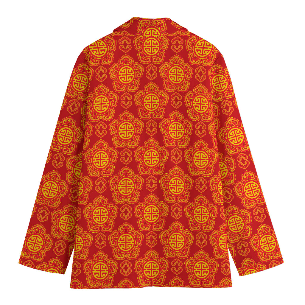Chinese Prosperity Symbol Pattern Print Women's Cotton Blazer