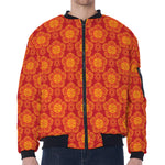 Chinese Prosperity Symbol Pattern Print Zip Sleeve Bomber Jacket