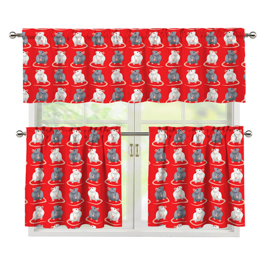 Chinese Rat Zodiac Pattern Print 3 Piece Kitchen Curtains