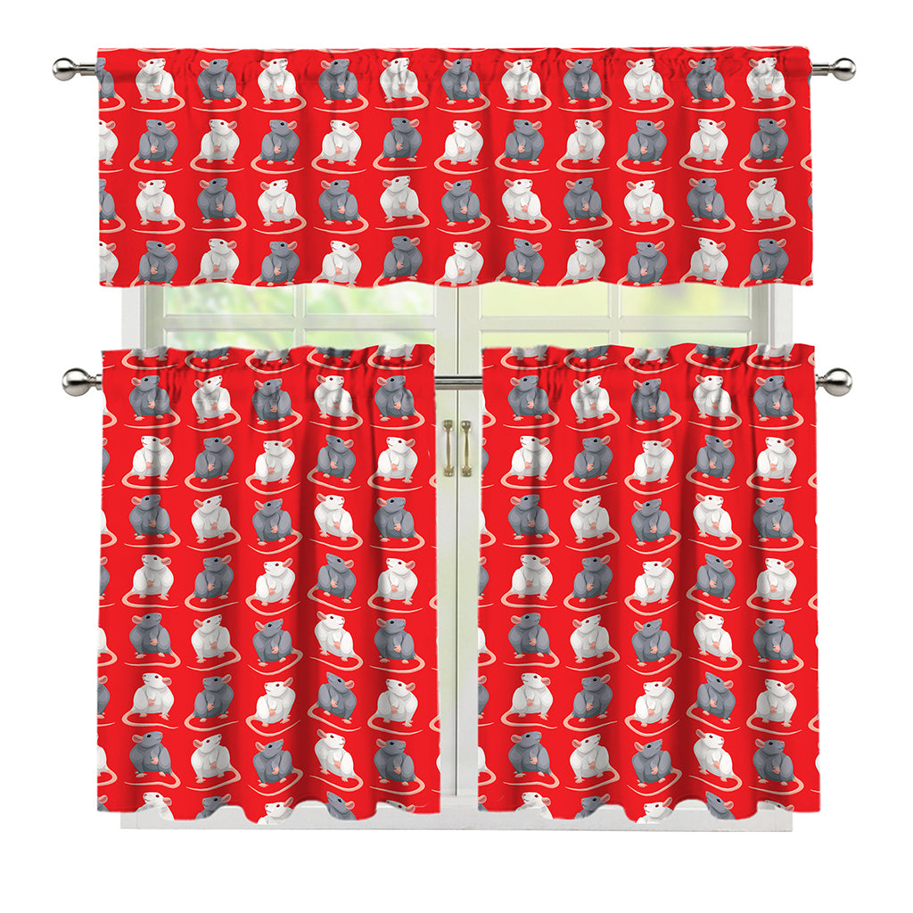 Chinese Rat Zodiac Pattern Print 3 Piece Kitchen Curtains