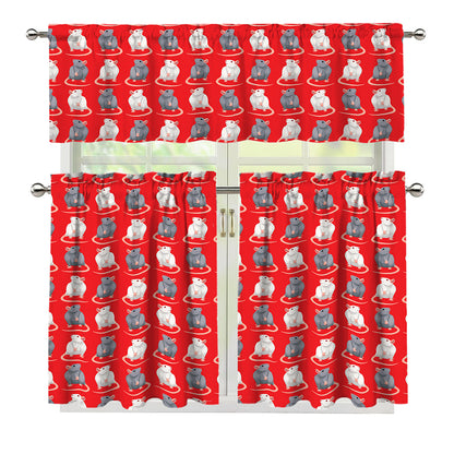 Chinese Rat Zodiac Pattern Print 3 Piece Kitchen Curtains