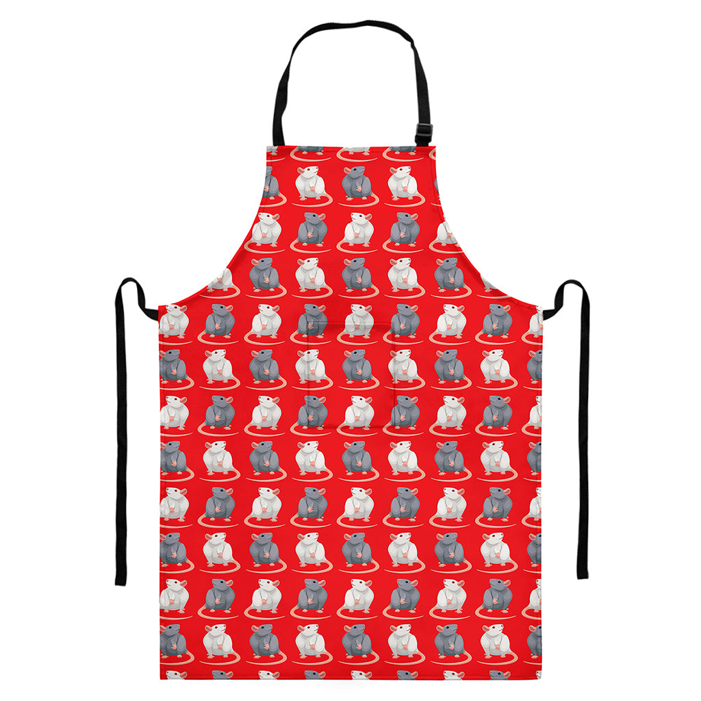 Chinese Rat Zodiac Pattern Print Bib Apron With Pocket