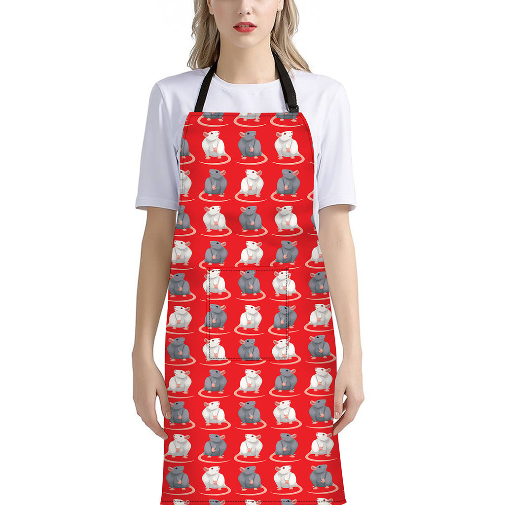 Chinese Rat Zodiac Pattern Print Bib Apron With Pocket