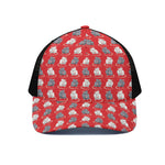 Chinese Rat Zodiac Pattern Print Black Mesh Trucker Cap
