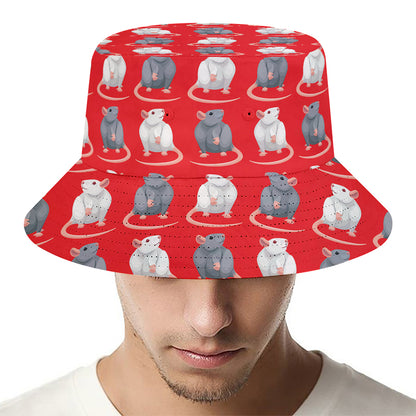 Chinese Rat Zodiac Pattern Print Bucket Hat