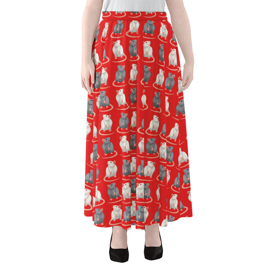 Chinese Rat Zodiac Pattern Print Chiffon Maxi Skirt