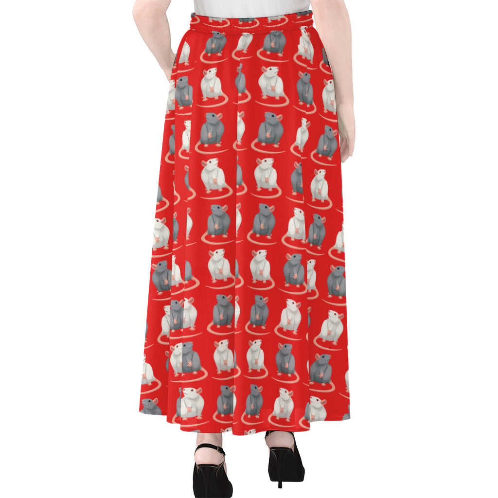 Chinese Rat Zodiac Pattern Print Chiffon Maxi Skirt