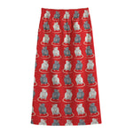 Chinese Rat Zodiac Pattern Print Cotton Front Slit Maxi Skirt