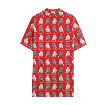 Chinese Rat Zodiac Pattern Print Cotton Hawaiian Shirt