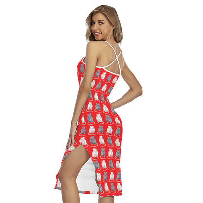 Chinese Rat Zodiac Pattern Print Cross Back Cami Dress