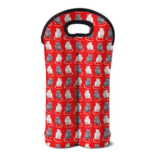 Chinese Rat Zodiac Pattern Print Double Neoprene Wine Tote