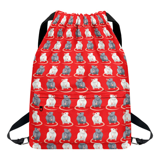 Chinese Rat Zodiac Pattern Print Drawstring Backpack
