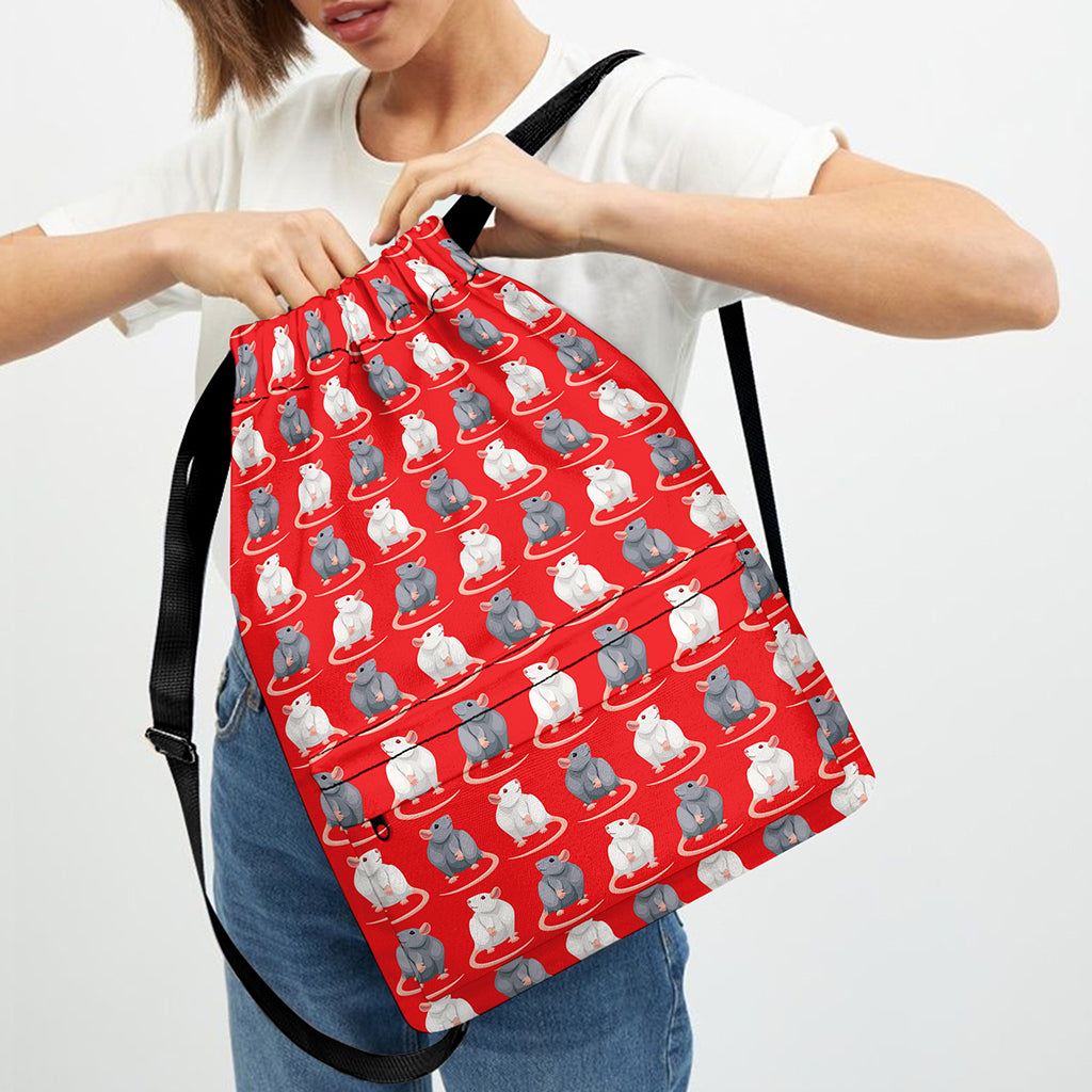 Chinese Rat Zodiac Pattern Print Drawstring Backpack