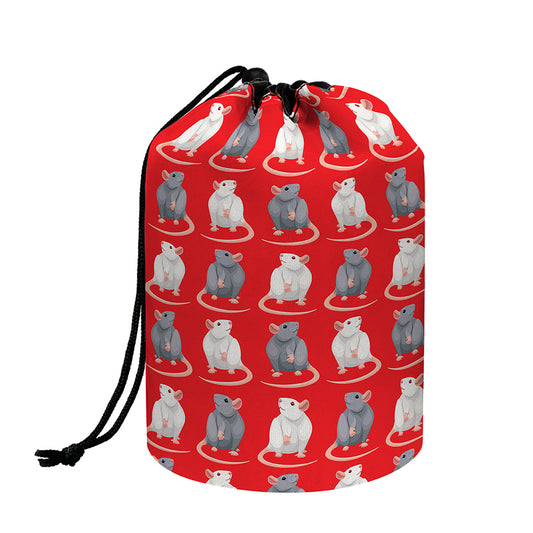 Chinese Rat Zodiac Pattern Print Drawstring Makeup Bag