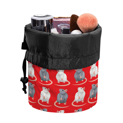 Chinese Rat Zodiac Pattern Print Drawstring Makeup Bag