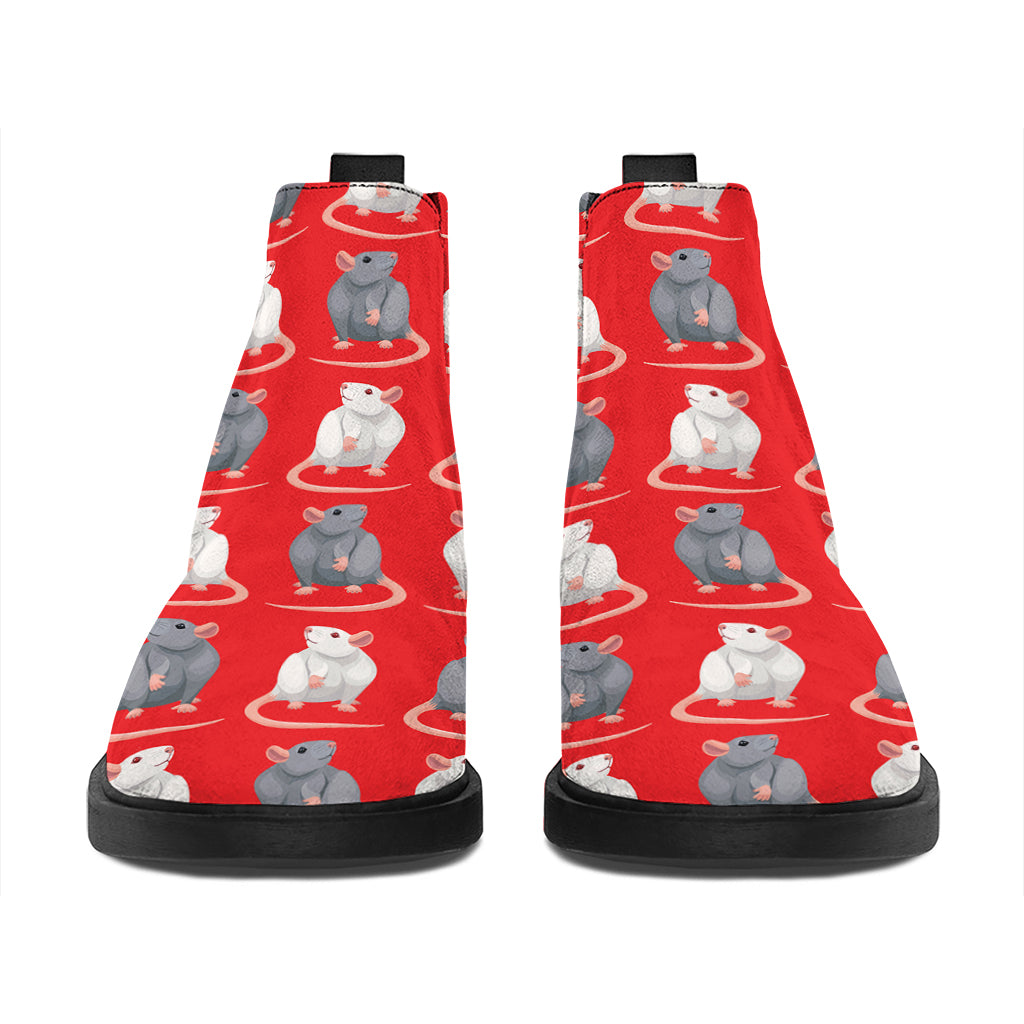 Chinese Rat Zodiac Pattern Print Flat Ankle Boots