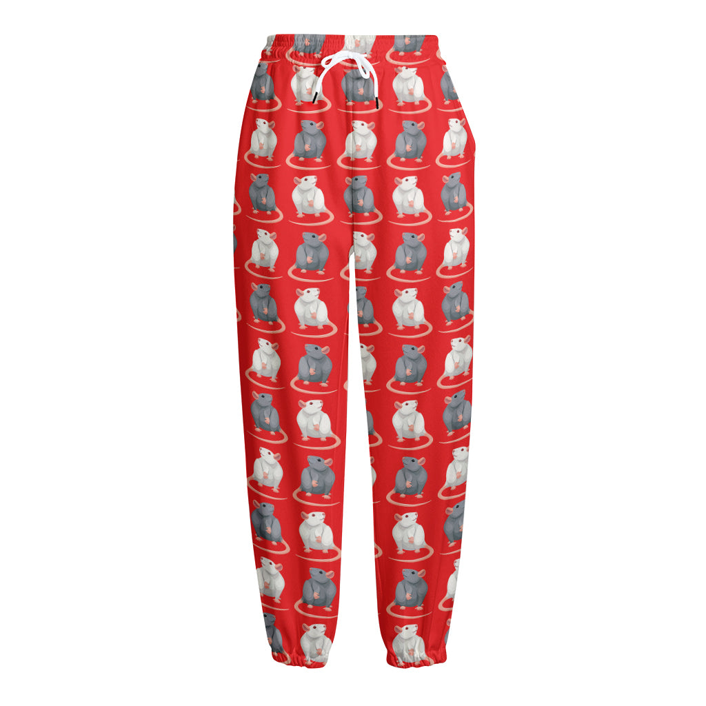 Chinese Rat Zodiac Pattern Print Fleece Lined Knit Pants