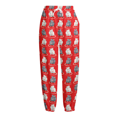 Chinese Rat Zodiac Pattern Print Fleece Lined Knit Pants