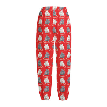Chinese Rat Zodiac Pattern Print Fleece Lined Knit Pants