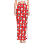 Chinese Rat Zodiac Pattern Print High Slit Maxi Skirt