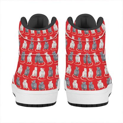 Chinese Rat Zodiac Pattern Print High Top Leather Sneakers