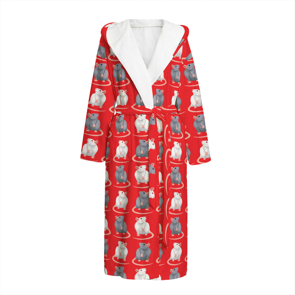 Chinese Rat Zodiac Pattern Print Hooded Bathrobe