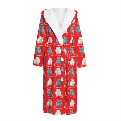 Chinese Rat Zodiac Pattern Print Hooded Bathrobe