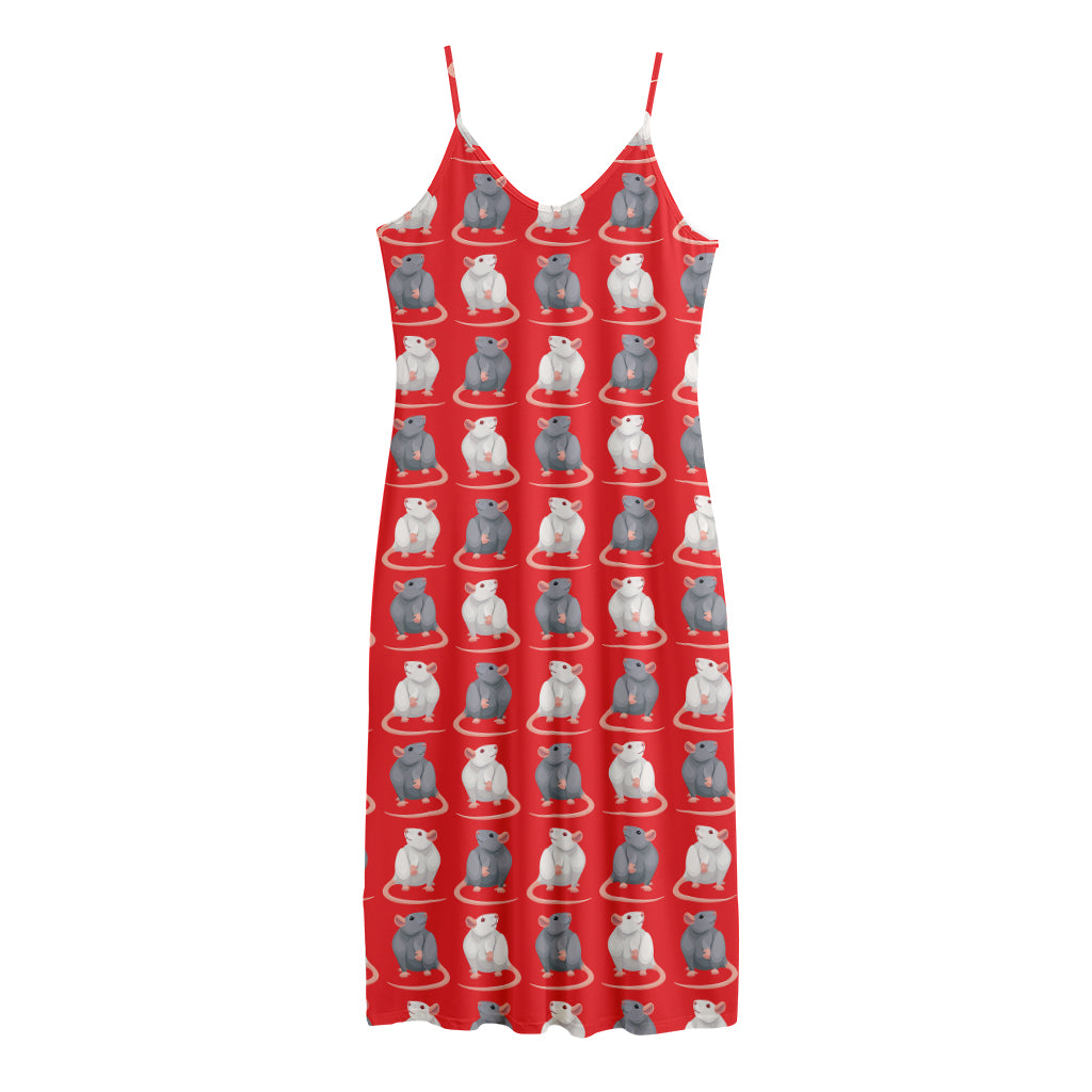 Chinese Rat Zodiac Pattern Print Jersey Midi Cami Dress