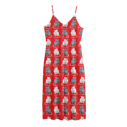 Chinese Rat Zodiac Pattern Print Jersey Midi Cami Dress