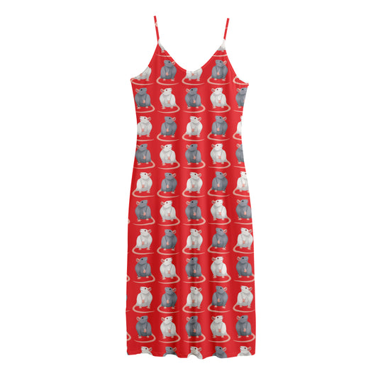 Chinese Rat Zodiac Pattern Print Jersey Midi Cami Dress