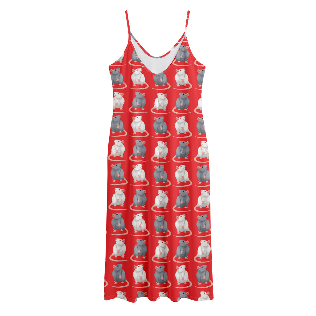 Chinese Rat Zodiac Pattern Print Jersey Midi Cami Dress