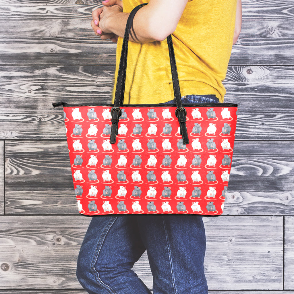 Chinese Rat Zodiac Pattern Print Leather Tote Bag