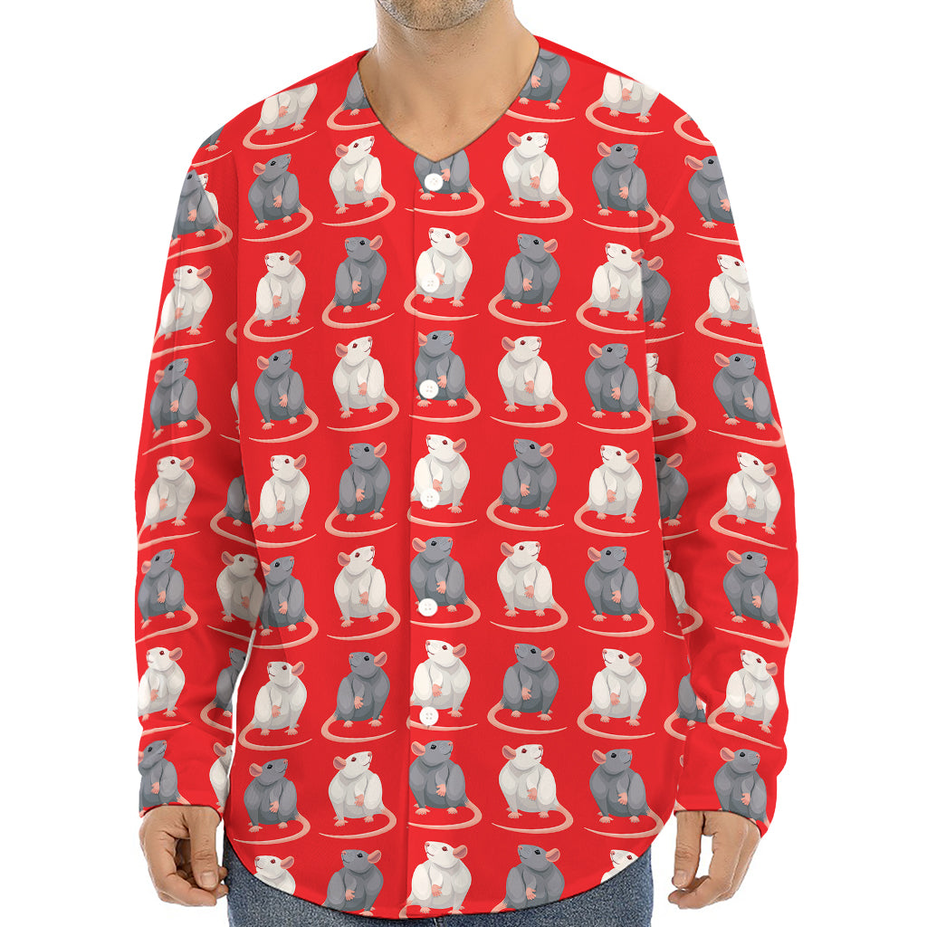Chinese Rat Zodiac Pattern Print Long Sleeve Baseball Jersey