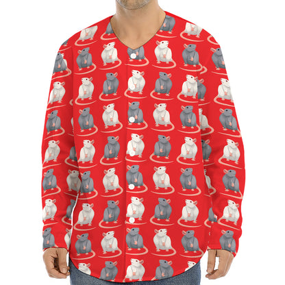 Chinese Rat Zodiac Pattern Print Long Sleeve Baseball Jersey