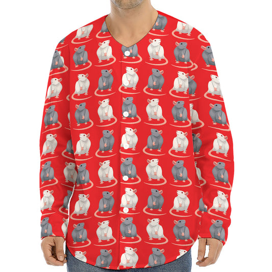 Chinese Rat Zodiac Pattern Print Long Sleeve Baseball Jersey