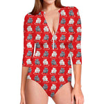 Chinese Rat Zodiac Pattern Print Long Sleeve Swimsuit