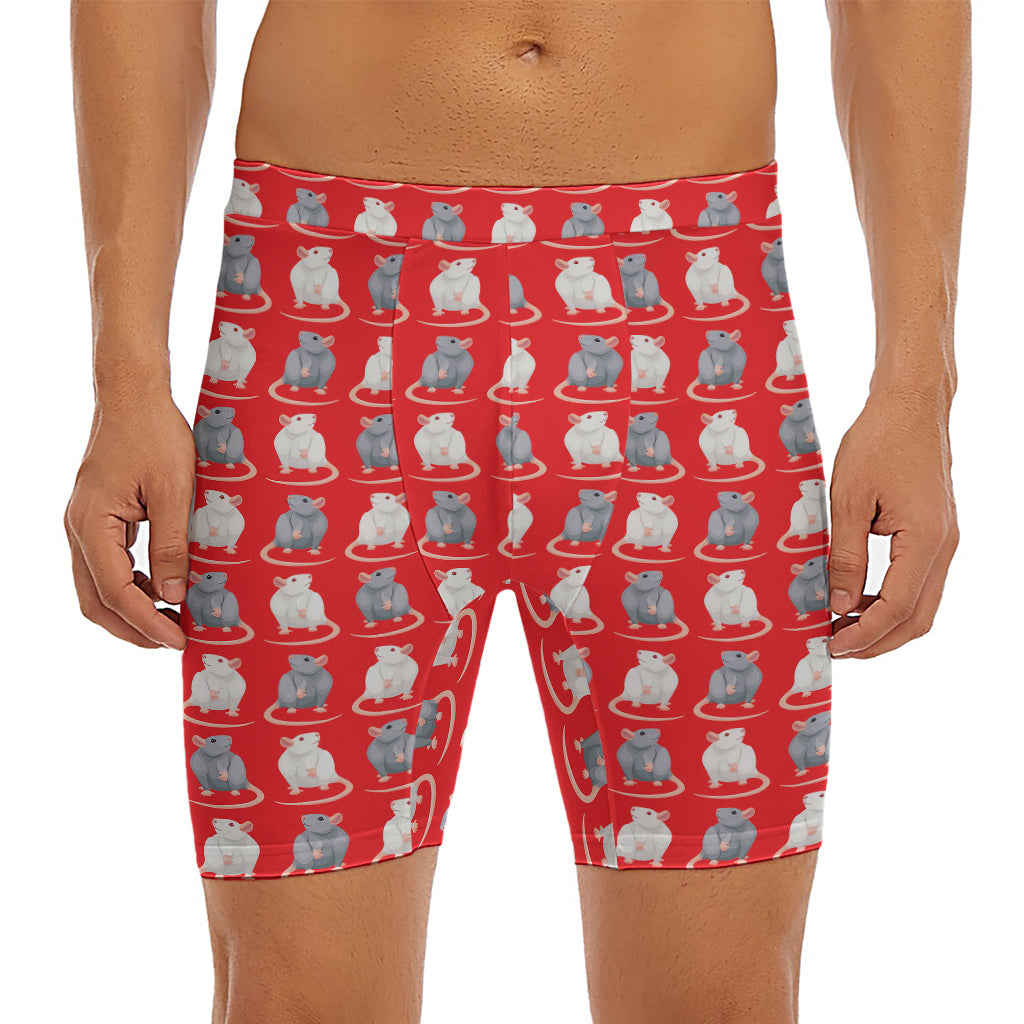 Chinese Rat Zodiac Pattern Print Men's Long Boxer Briefs