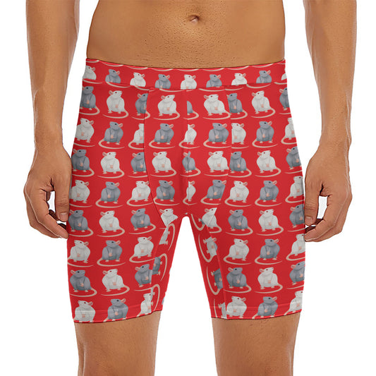 Chinese Rat Zodiac Pattern Print Men's Long Boxer Briefs