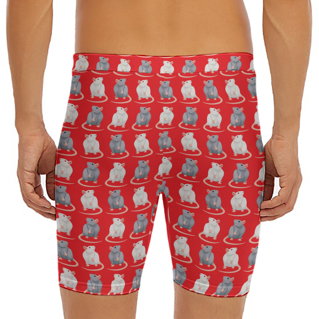 Chinese Rat Zodiac Pattern Print Men's Long Boxer Briefs
