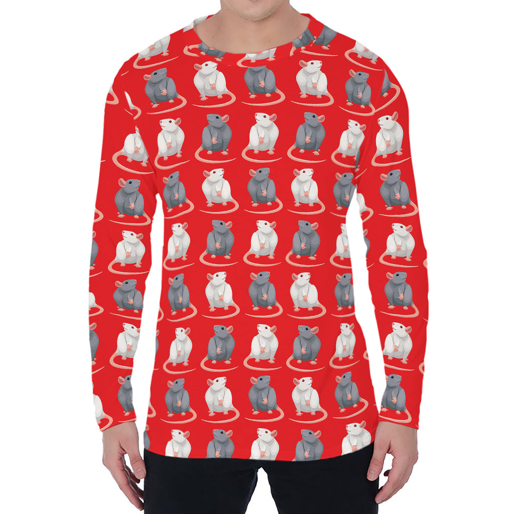 Chinese Rat Zodiac Pattern Print Men's Long Sleeve T-Shirt