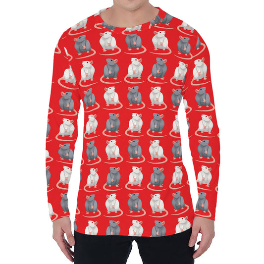 Chinese Rat Zodiac Pattern Print Men's Long Sleeve T-Shirt