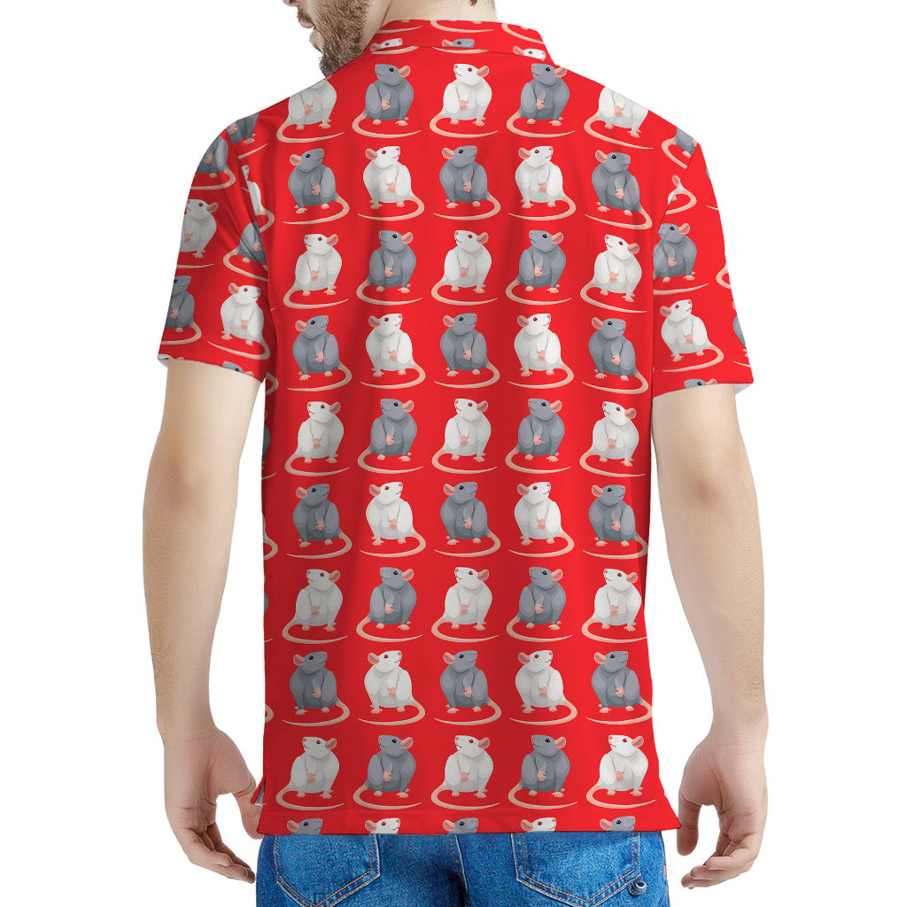Chinese Rat Zodiac Pattern Print Men's Polo Shirt