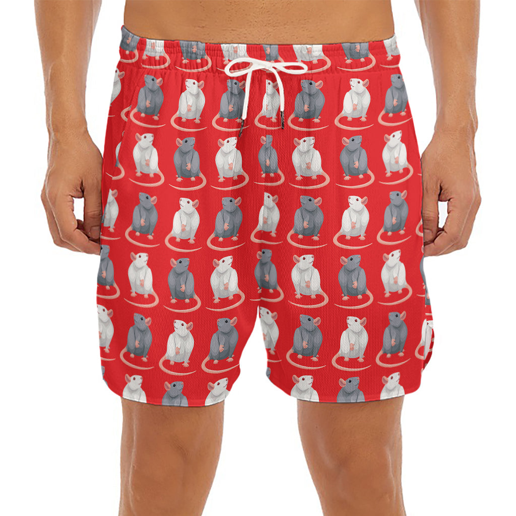 Chinese Rat Zodiac Pattern Print Men's Split Running Shorts