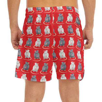 Chinese Rat Zodiac Pattern Print Men's Split Running Shorts