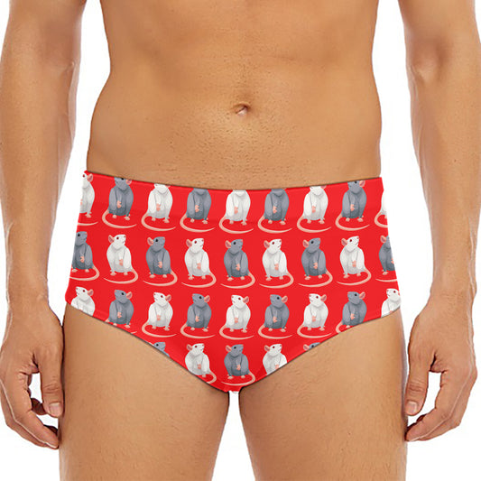 Chinese Rat Zodiac Pattern Print Men's Triangle Swim Briefs