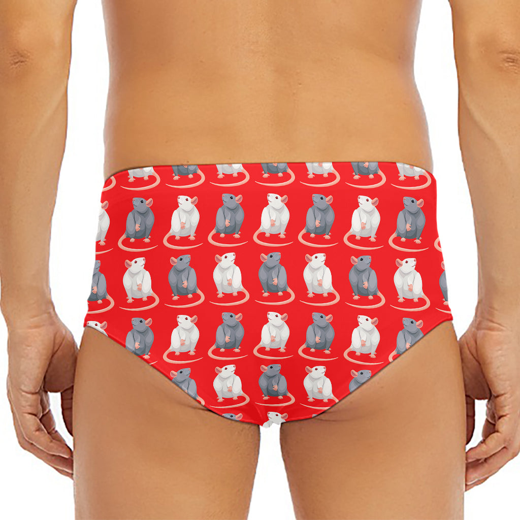 Chinese Rat Zodiac Pattern Print Men's Triangle Swim Briefs