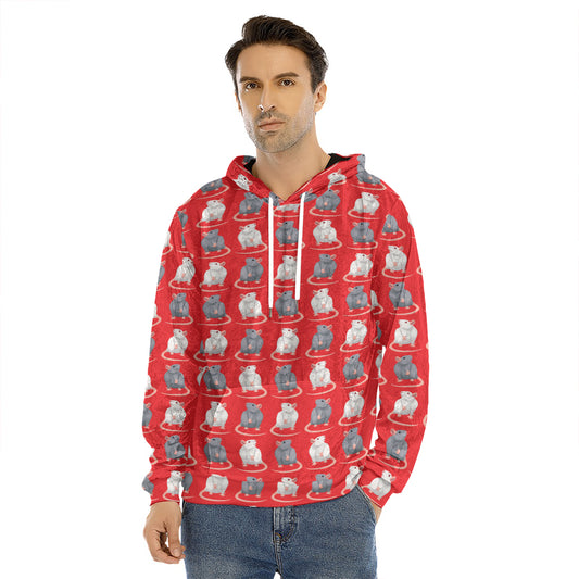 Chinese Rat Zodiac Pattern Print Men's Velvet Pullover Hoodie