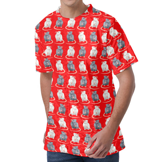 Chinese Rat Zodiac Pattern Print Men's Velvet T-Shirt